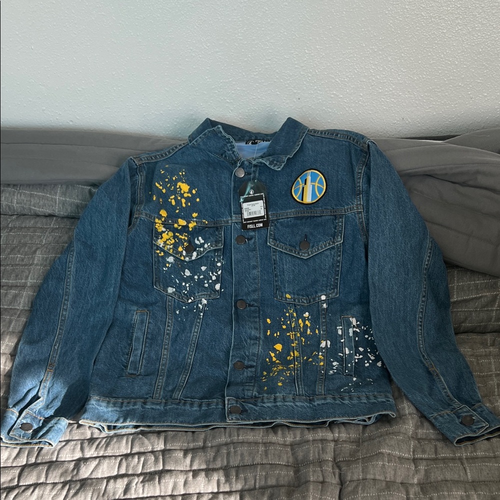 Denim Jacket with Paint Splatter Design